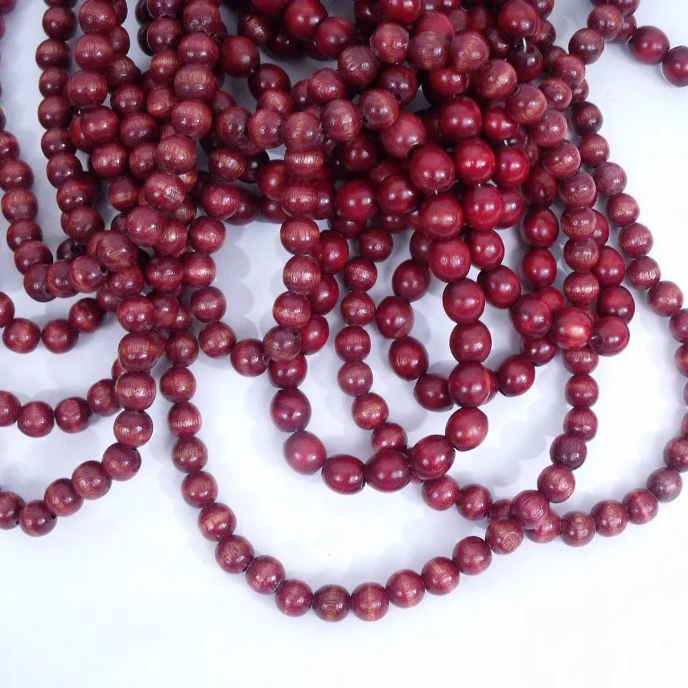Red Cranberry Wood Bead Garland 3 Strands 27'